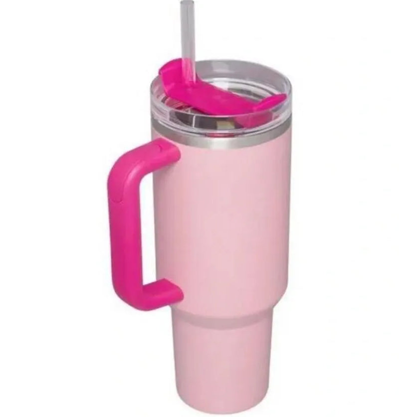 US STOCK 40Oz Quencher Tumblers Pink Cosmo Parada Co-Branded Flamingo Stainless Steel Valentines Day Gift Cups with Silicone Handle Lid and Straw Car Mugs
